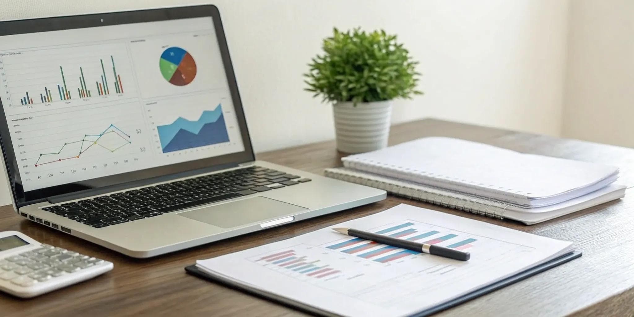Laptop with charts for working capital management of short-term assets and liabilities.