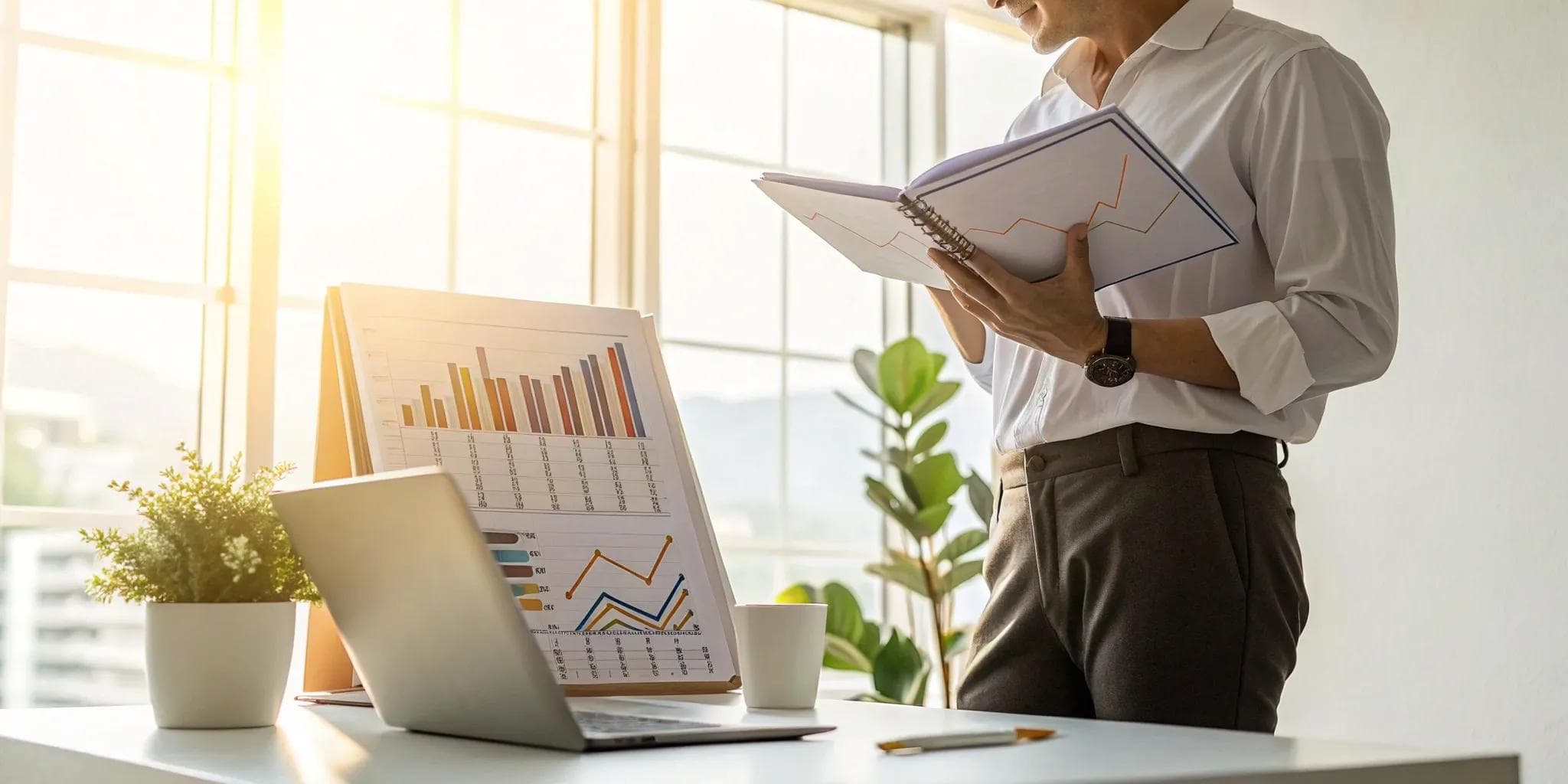 Business owner reviewing financial charts to get a cash flow loan.
