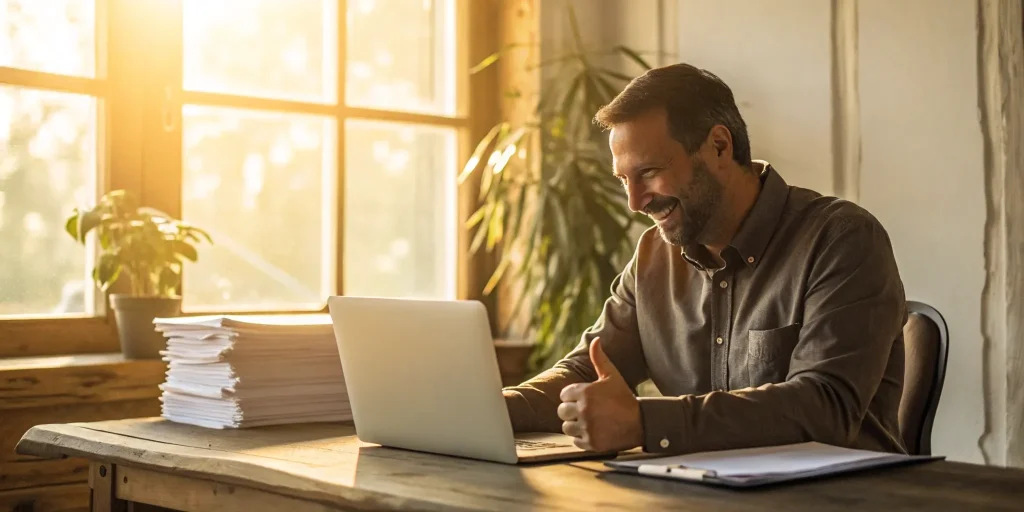 A man applies for a revolving credit line and gets approved.