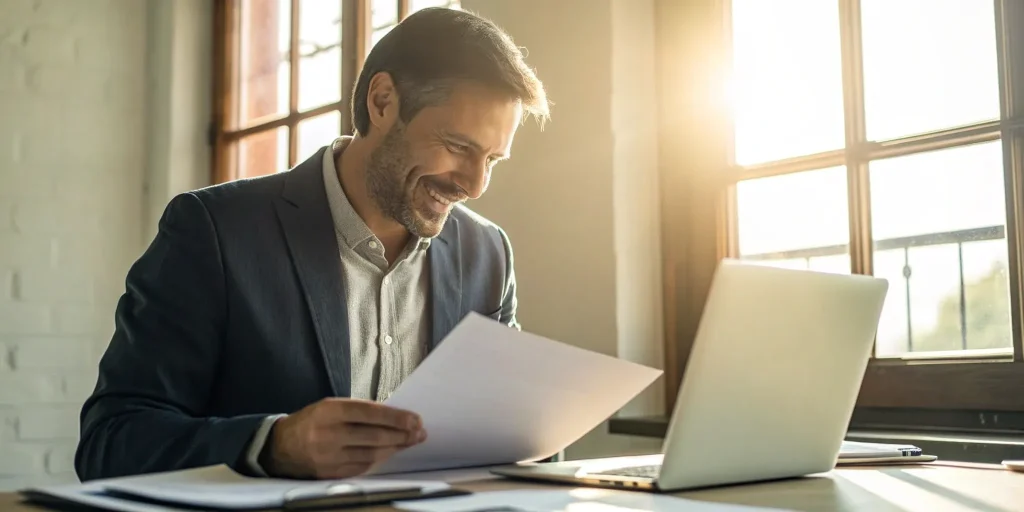 A business owner applies for a cash flow loan on a laptop with financial documents.