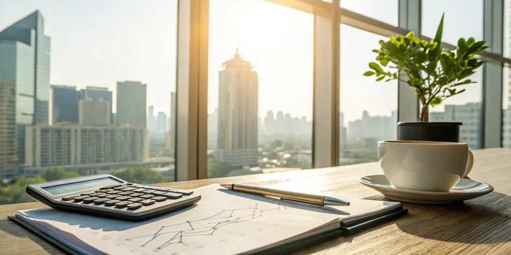 Analyzing cash flow documents with a calculator to set the price when selling a business.