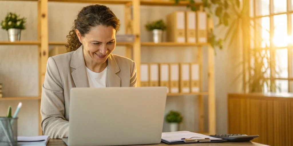 Business owner using a laptop to learn how to get a business line of credit.