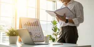 Business owner reviewing financial charts to get a cash flow loan.