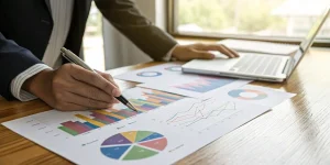 A business owner comparing charts to find the best accounts receivable financing companies.