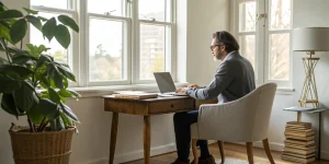 A business owner researching the best merchant cash advance direct lenders.