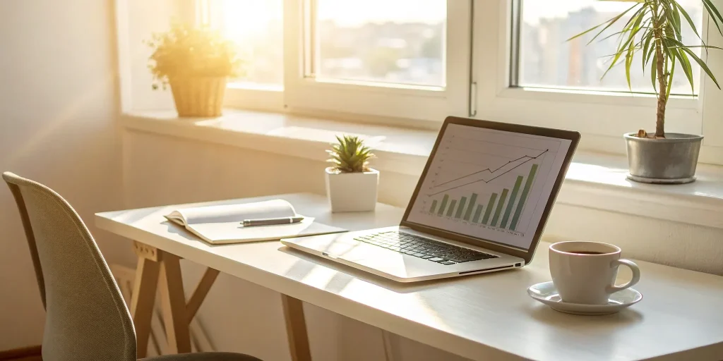 Investor at a desk reviewing a property's cash flow chart for an investor loan.
