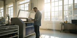 A man uses new equipment purchased with business and equipment loans.